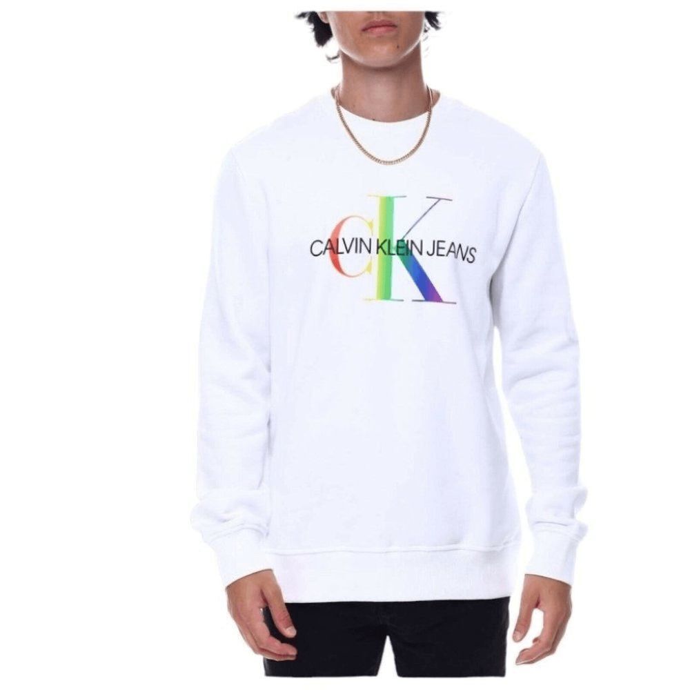 Calvin Klein Sweatshirt Mens M White Rainbow Pullover Spellout Easter Spring - Picture 9 of 9